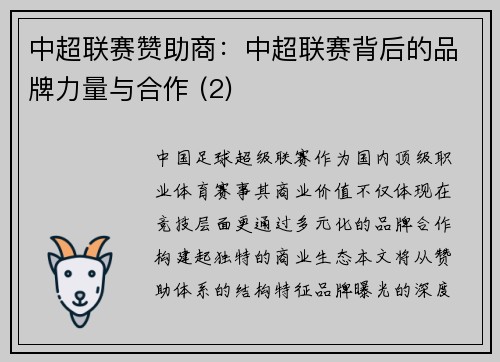 中超联赛赞助商：中超联赛背后的品牌力量与合作 (2)