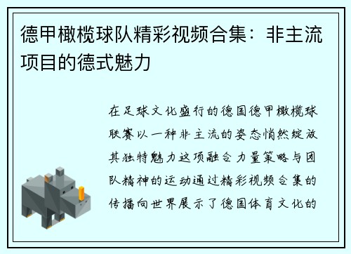德甲橄榄球队精彩视频合集：非主流项目的德式魅力